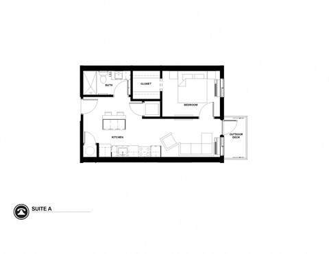 Floor plan for 1 bed, 1 bath, 608 sqft
